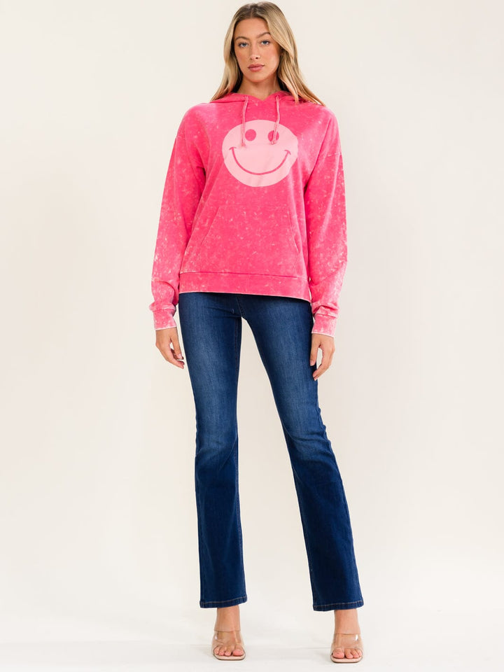 WOMEN'S LONG SLEEVE FRONT POCKETS HOODED WASHED PULLOVER SWEATER