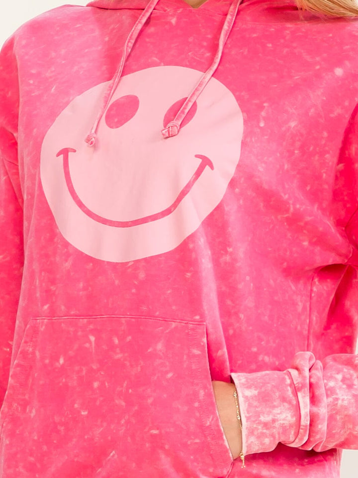 WOMEN'S LONG SLEEVE FRONT POCKETS HOODED WASHED PULLOVER SWEATER