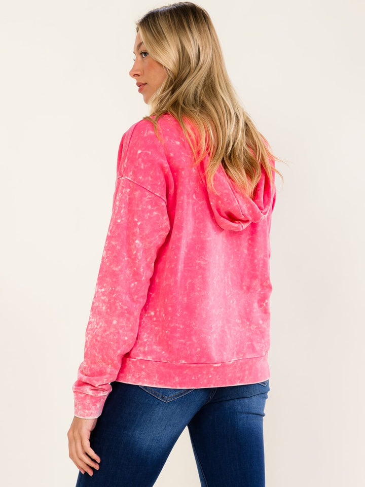 WOMEN'S LONG SLEEVE FRONT POCKETS HOODED WASHED PULLOVER SWEATER
