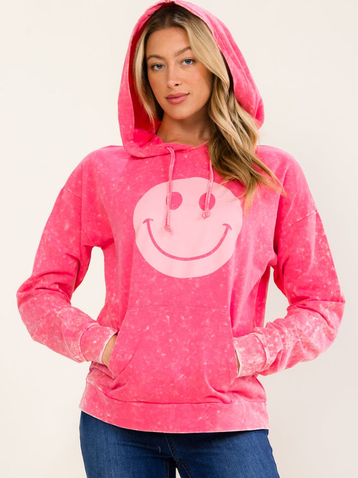 WOMEN'S LONG SLEEVE FRONT POCKETS HOODED WASHED PULLOVER SWEATER
