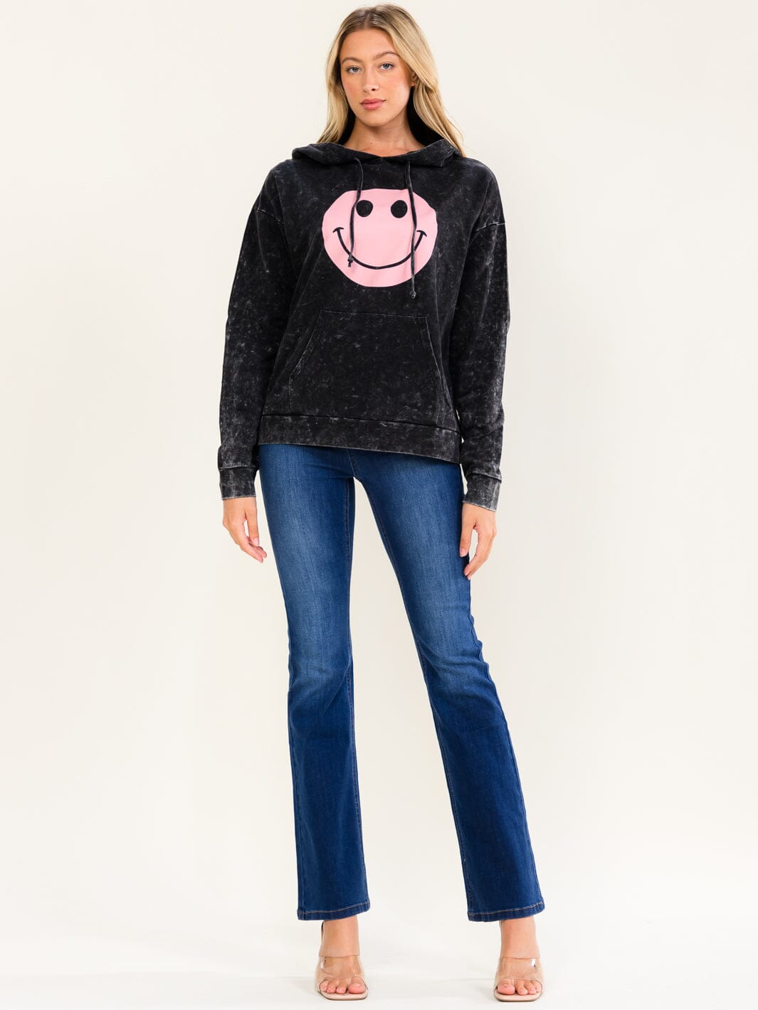 WOMEN'S LONG SLEEVE FRONT POCKETS HOODED WASHED PULLOVER SWEATER