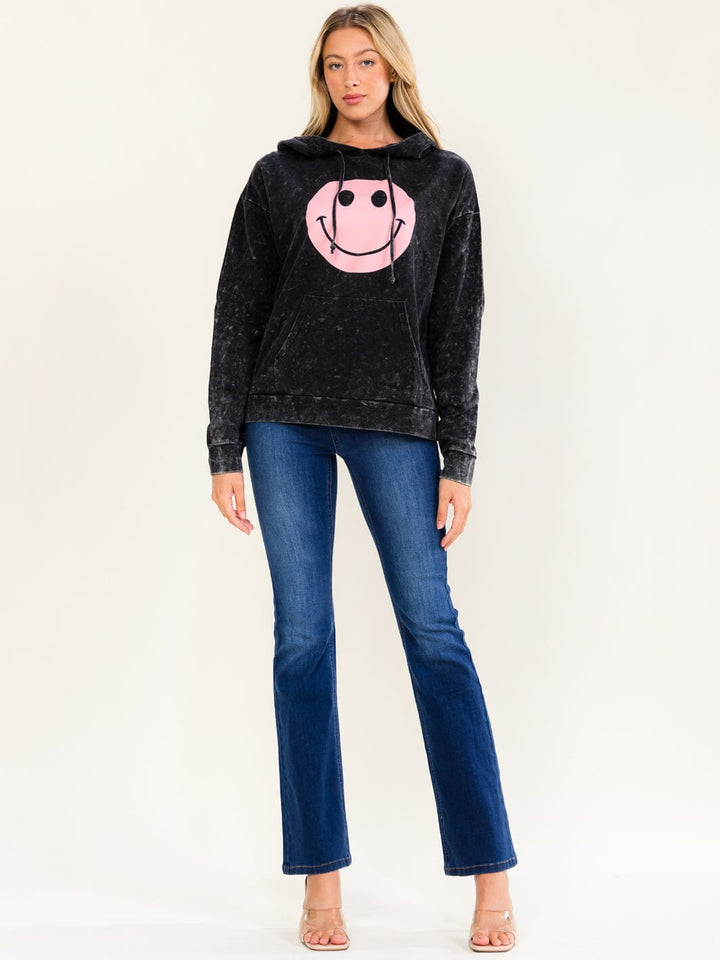WOMEN'S LONG SLEEVE FRONT POCKETS HOODED WASHED PULLOVER SWEATER