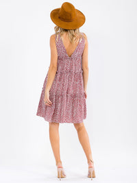 WOMEN'S SLEEVELESS V-NECK TIERED ANIMAL PRINT MINI DRESS