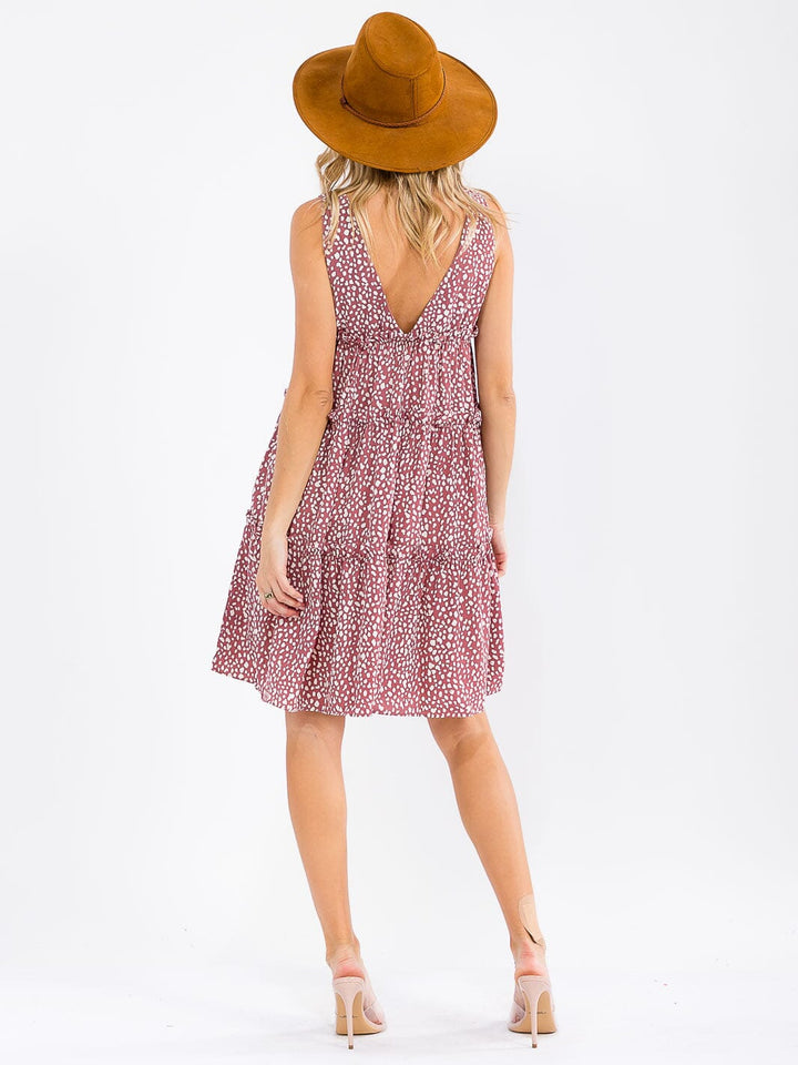 WOMEN'S SLEEVELESS V-NECK TIERED ANIMAL PRINT MINI DRESS