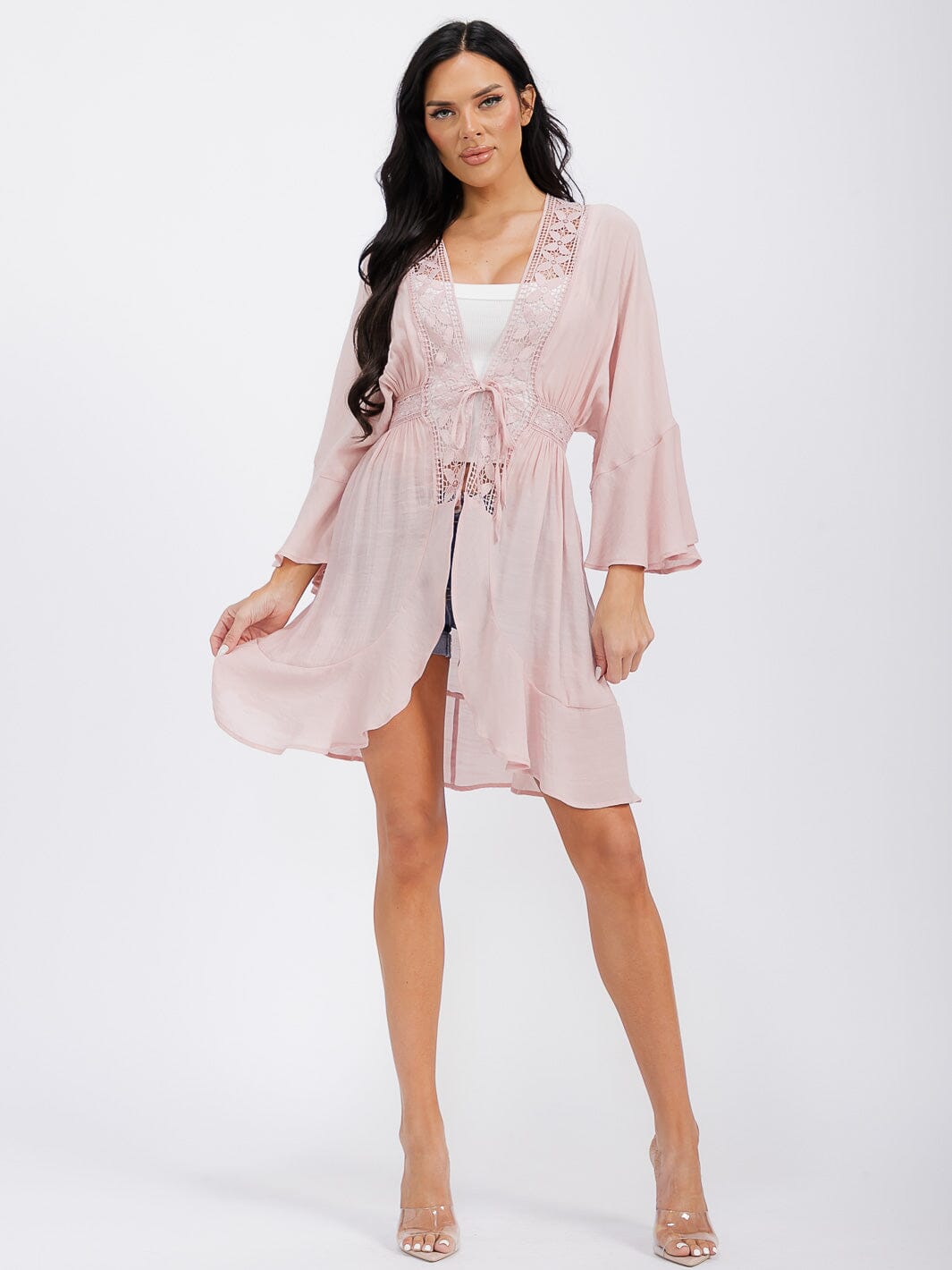 WOMEN'S LONG SLEEVE OPEN FRONT SELF TIE CARDIGAN