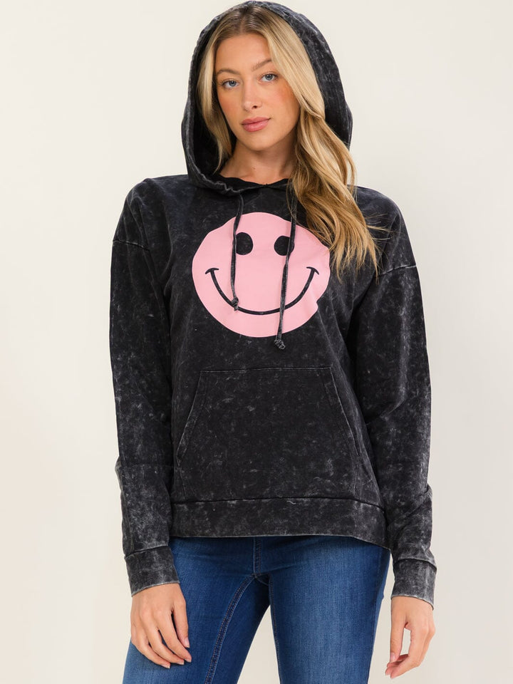 WOMEN'S LONG SLEEVE FRONT POCKETS HOODED WASHED PULLOVER SWEATER