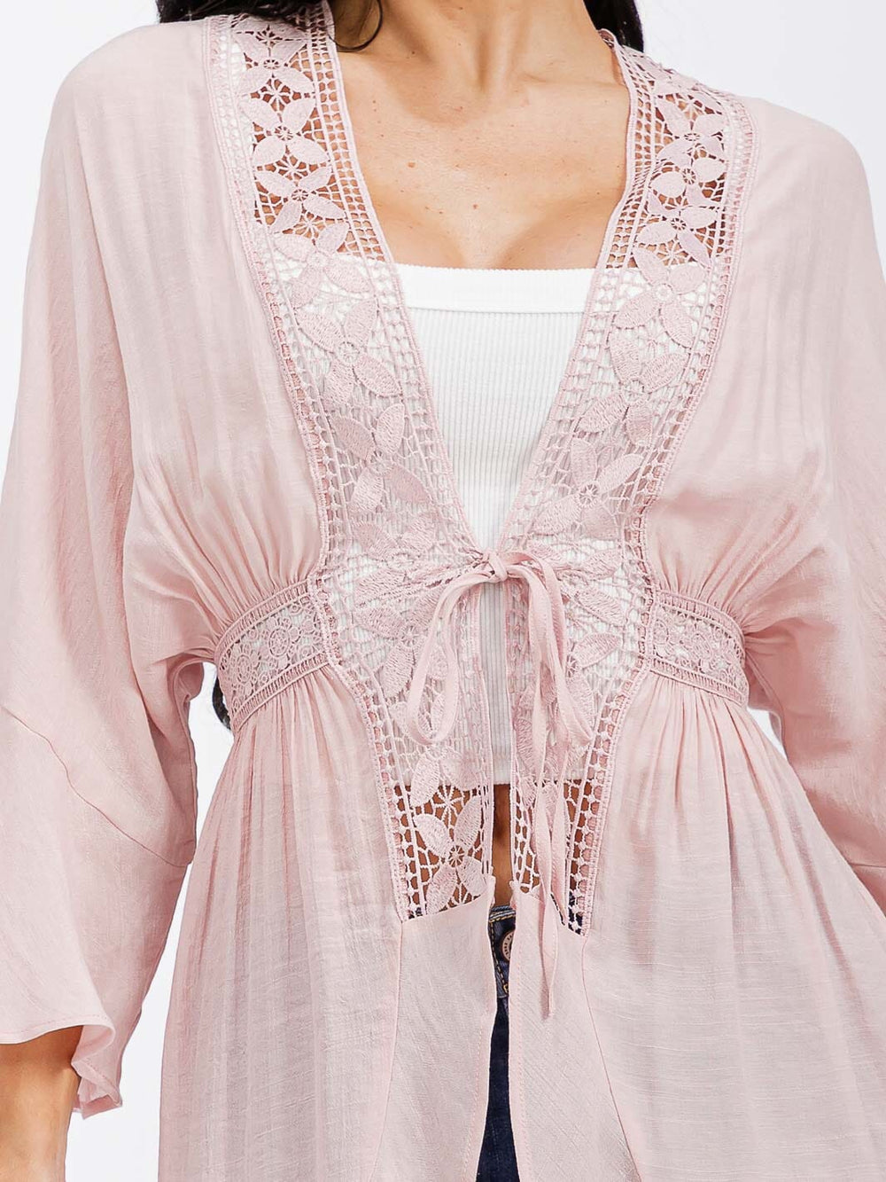 WOMEN'S LONG SLEEVE OPEN FRONT SELF TIE CARDIGAN