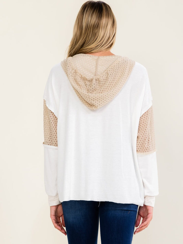 WOMEN'S LONG SLEEVE V-NECK FRONT POCKET HOODED PULLOVER SWEATER