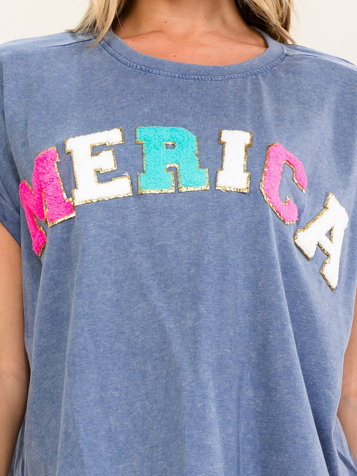 WOMEN'S SHORT SLEEVE HIGH-LOW MERICA TOP