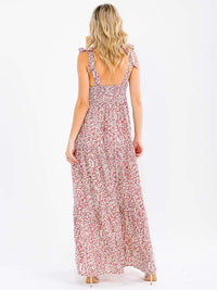 WOMEN'S SLEEVELESS SQUARE NECK SMOCK TIERED ANIMAL PRINT MAXI DRESS