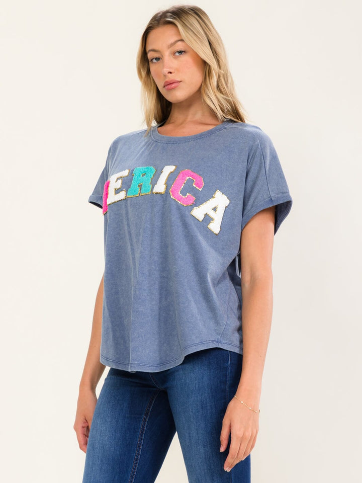 WOMEN'S SHORT SLEEVE HIGH-LOW MERICA TOP