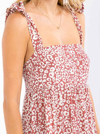 WOMEN'S SLEEVELESS SQUARE NECK SMOCK TIERED ANIMAL PRINT MAXI DRESS