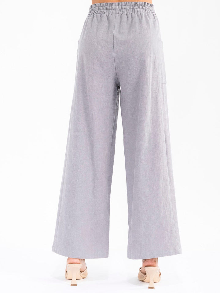 WOMEN'S ELASTIC WAIST POCKETS WIDE LEG PALAZZO LINEN PANTS