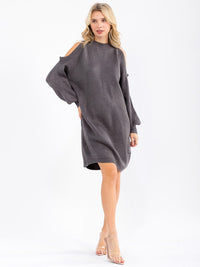 WOMEN'S COLD SHOULDER LONG SLEEVE SWEATER MIDI DRESS