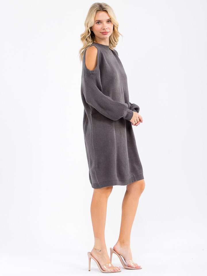 WOMEN'S COLD SHOULDER LONG SLEEVE SWEATER MIDI DRESS