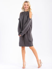 WOMEN'S COLD SHOULDER LONG SLEEVE SWEATER MIDI DRESS