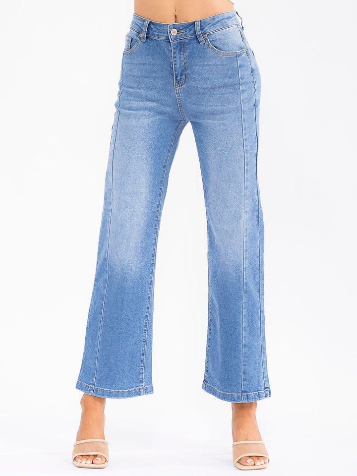 WOMEN'S BUTTON CLOSURE POCKETS STRETCH DENIM WASHED PANTS