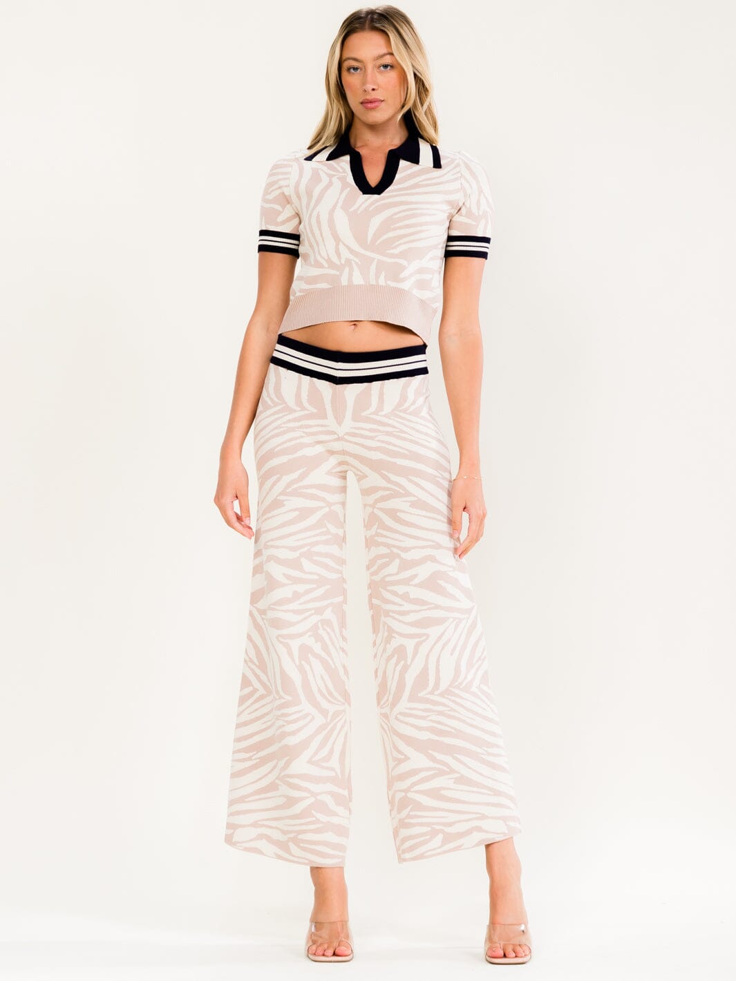 WOMEN'S SHORT SLEEVE BLOUSE & ELASTIC WAIST WIDE LEG PANTS PRINT 2PC. SET