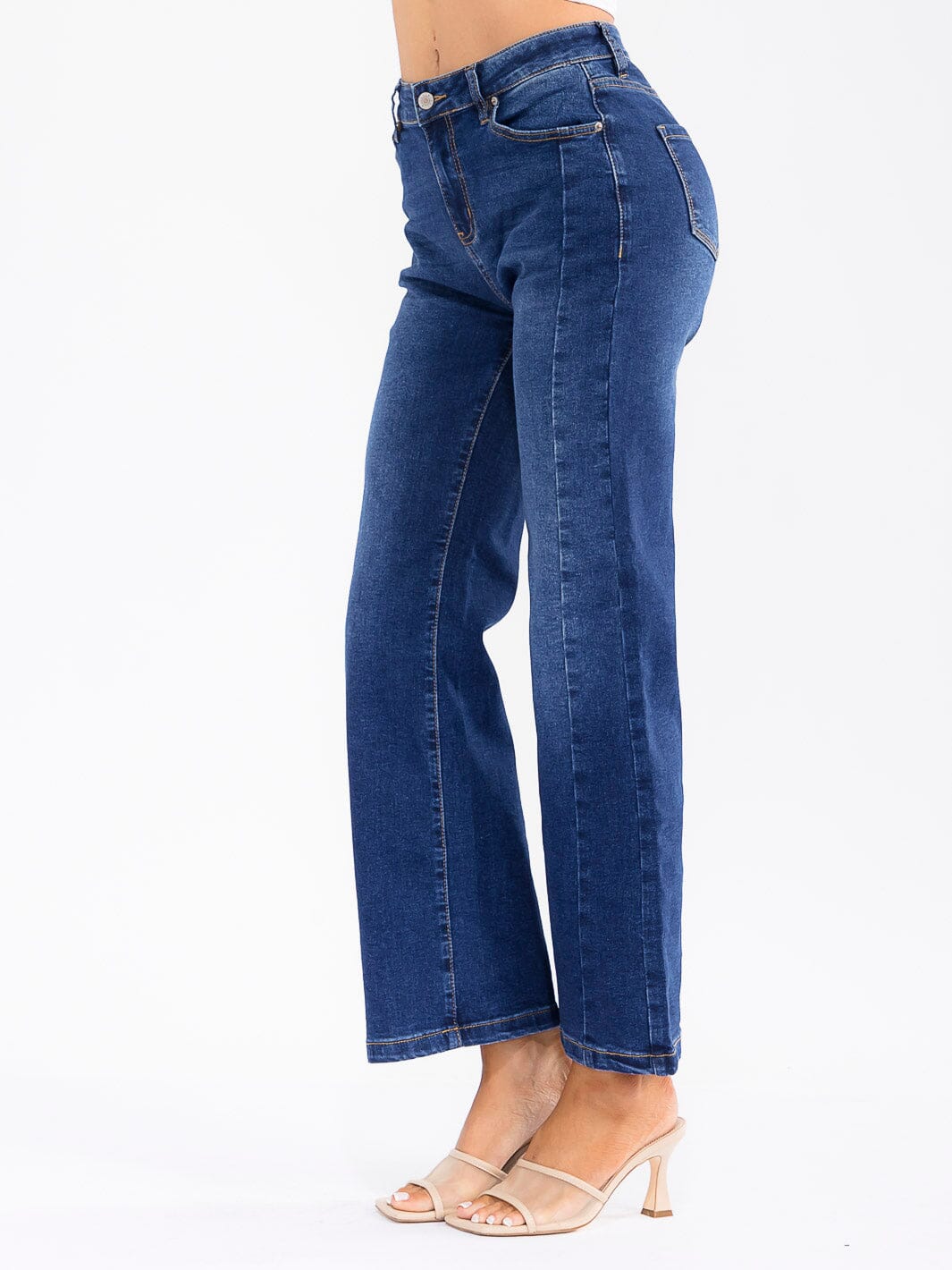 WOMEN'S BUTTON CLOSURE POCKETS STRETCH DENIM WASHED PANTS