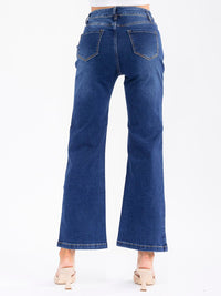 WOMEN'S BUTTON CLOSURE POCKETS STRETCH DENIM WASHED PANTS