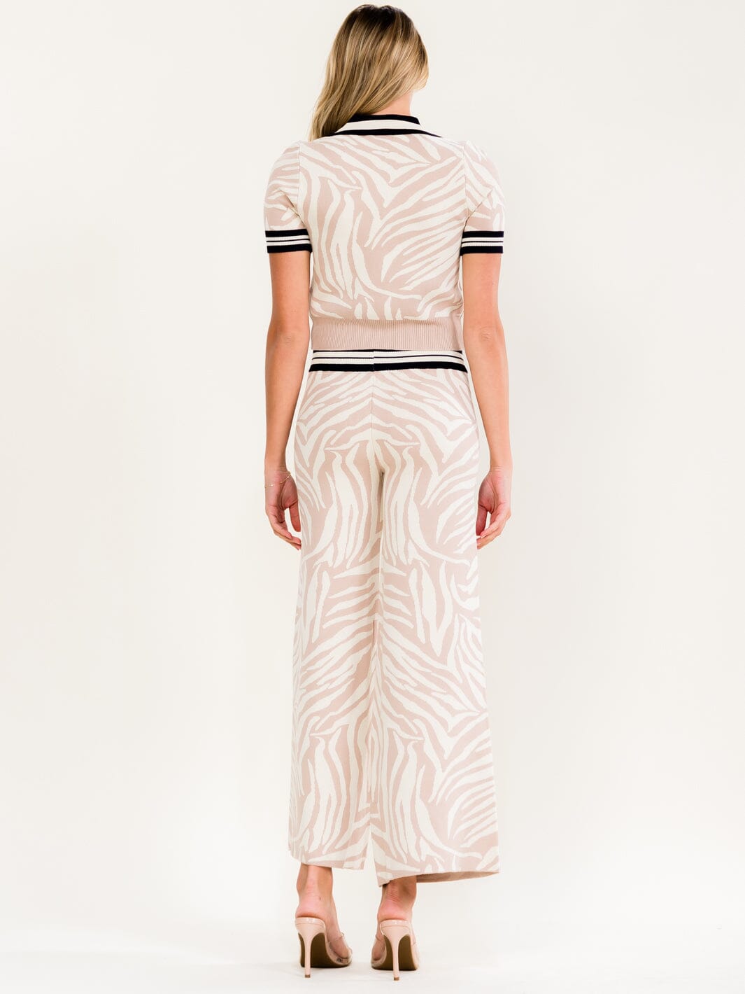 WOMEN'S SHORT SLEEVE BLOUSE & ELASTIC WAIST WIDE LEG PANTS PRINT 2PC. SET