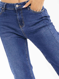 WOMEN'S BUTTON CLOSURE POCKETS STRETCH DENIM WASHED PANTS