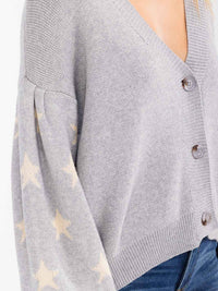 WOMEN'S LONG PUFF SLEEVE BUTTON UP STARS PRINT SWEATER