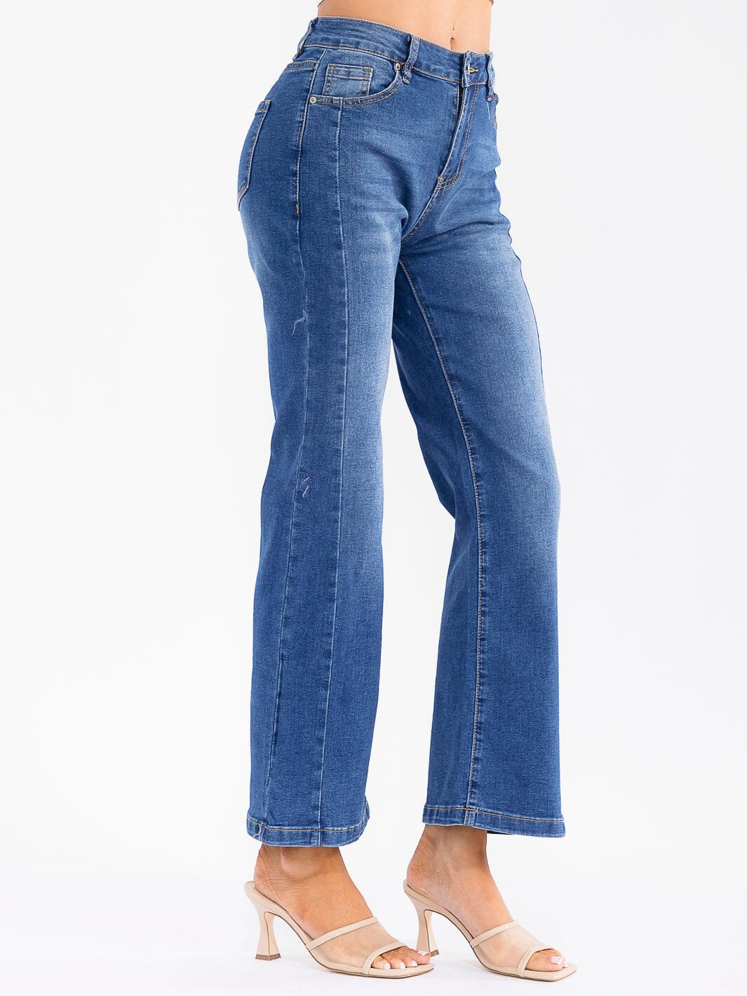 WOMEN'S BUTTON CLOSURE POCKETS STRETCH DENIM WASHED PANTS