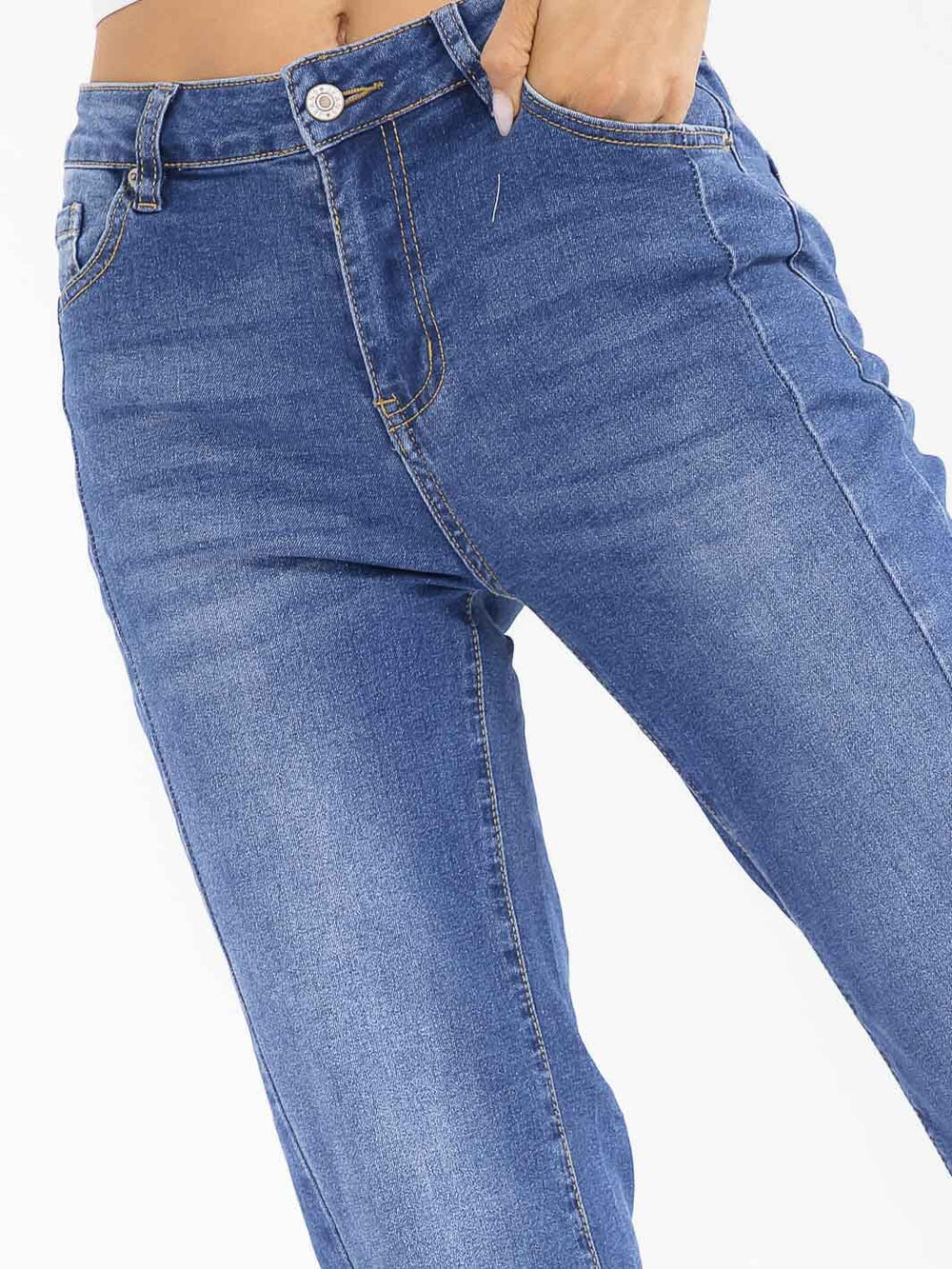 WOMEN'S BUTTON CLOSURE POCKETS STRETCH DENIM WASHED PANTS