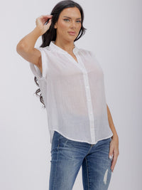WOMEN'S SHORT SLEEVE V-NECK BUTTON UP TOP