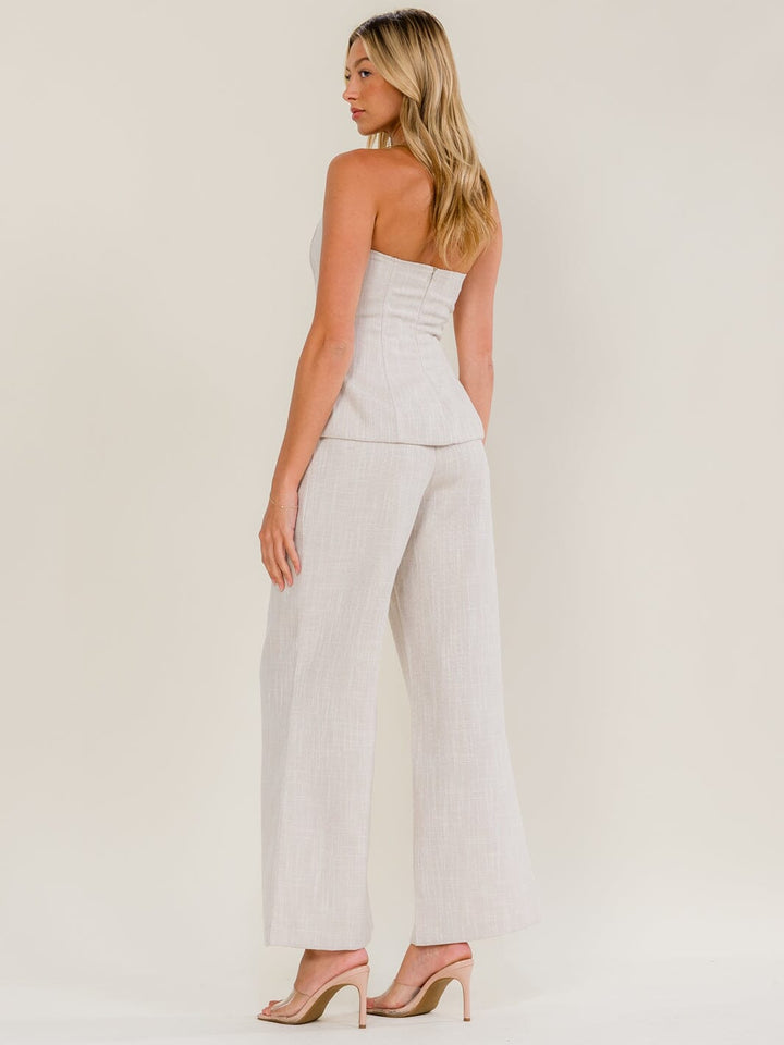 WOMEN'S BUTTON CLOSURE FRONT POCKETS TWEED WIDE LEG PANTS