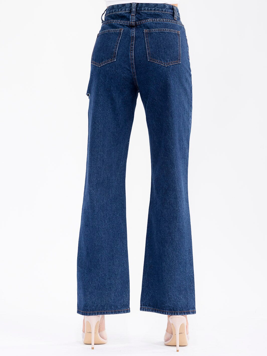 WOMEN'S BUTTON CLOSURE POCKETS STRETCH DENIM DISTRESS PANTS