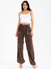 WOMEN'S BUTTON CLOSURE CARGO POCKETS ADJUSTABLE LEG CORDUROY PANTS