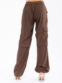 WOMEN'S BUTTON CLOSURE CARGO POCKETS ADJUSTABLE LEG CORDUROY PANTS