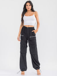 WOMEN'S BUTTON CLOSURE CARGO POCKETS ADJUSTABLE LEG CORDUROY PANTS