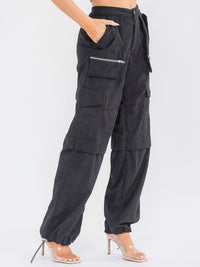 WOMEN'S BUTTON CLOSURE CARGO POCKETS ADJUSTABLE LEG CORDUROY PANTS