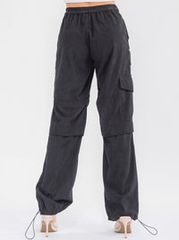 WOMEN'S BUTTON CLOSURE CARGO POCKETS ADJUSTABLE LEG CORDUROY PANTS