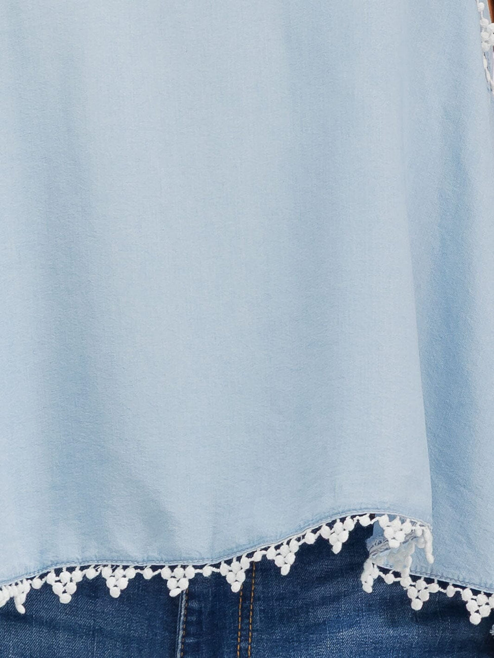 WOMEN'S SLEEVELESS TRIM DETAILED CHAMBRAY TANK TOP