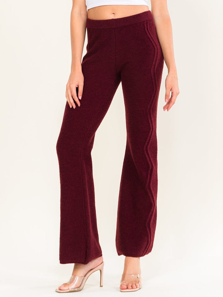 WOMEN'S ELASTIC WAIST RIBBED WIDE LEG PANTS