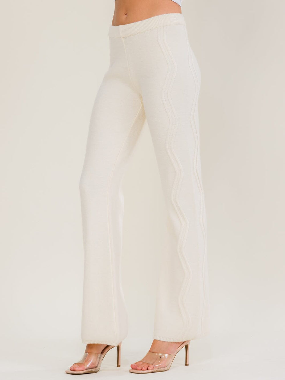 WOMEN'S ELASTIC WAIST RIBBED WIDE LEG PANTS