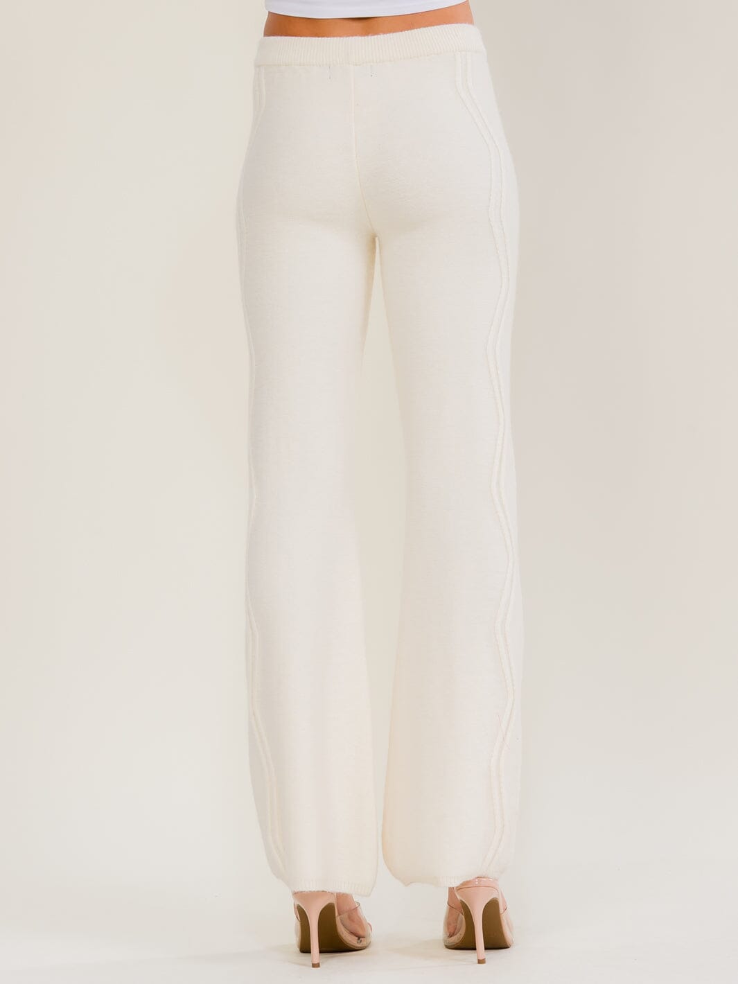 WOMEN'S ELASTIC WAIST RIBBED WIDE LEG PANTS