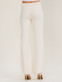 WOMEN'S ELASTIC WAIST RIBBED WIDE LEG PANTS