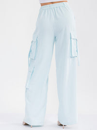 WOMEN'S BUTTON CLOSURE CARGO POCKETS WIDE LEG CORDUROY PANTS