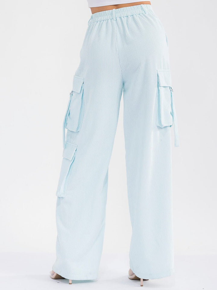 WOMEN'S BUTTON CLOSURE CARGO POCKETS WIDE LEG CORDUROY PANTS