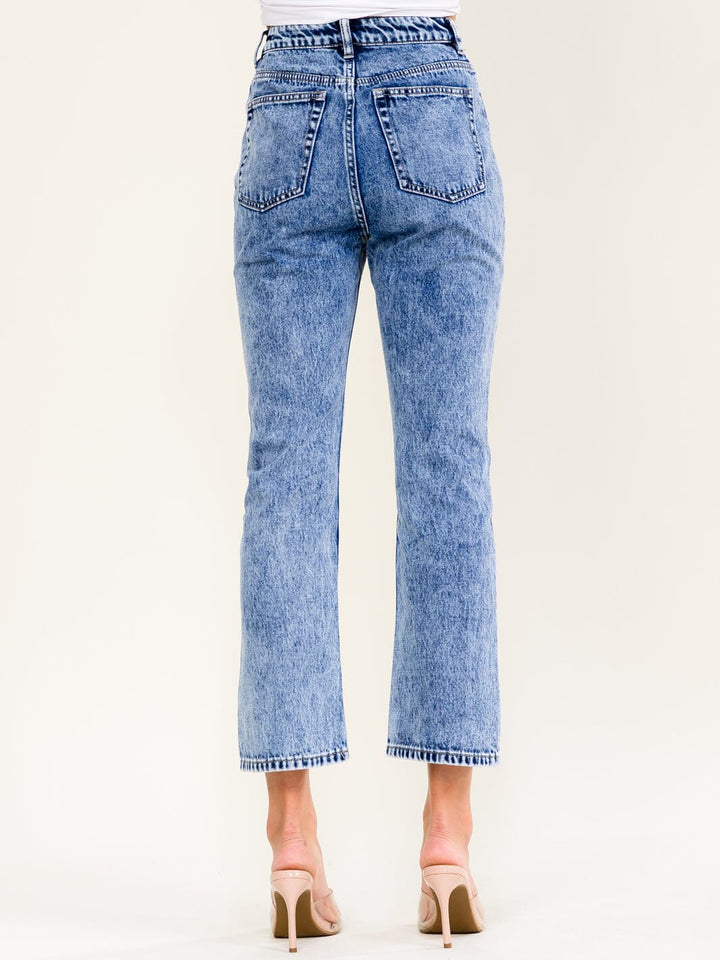 WOMEN'S BUTTON CLOSURE POCKETS SKINNY LEG DENIM WASHED PANTS