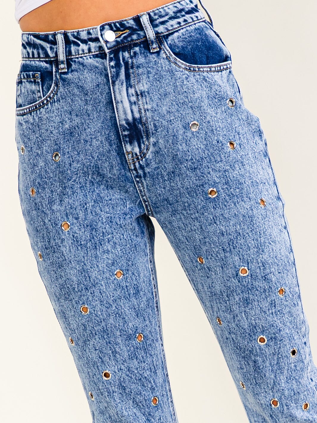 WOMEN'S BUTTON CLOSURE POCKETS SKINNY LEG DENIM WASHED PANTS