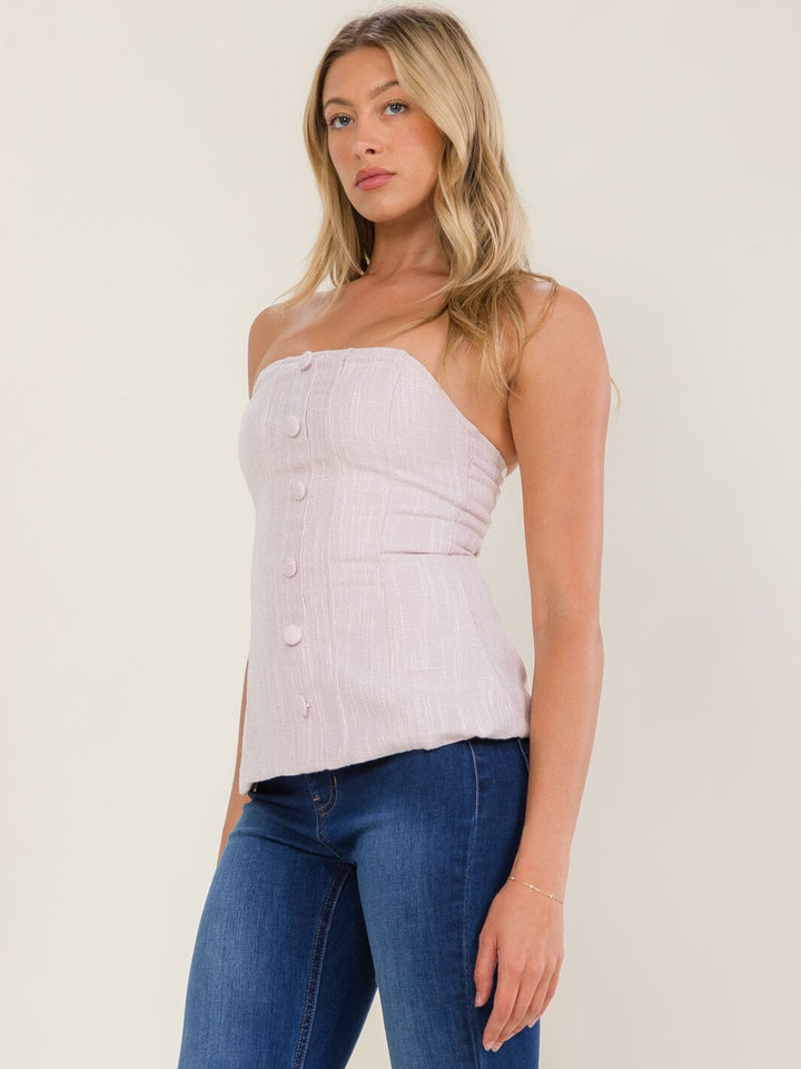 WOMEN'S SLEEVELESS BUTTONS DETAILED TWEED BLOUSE