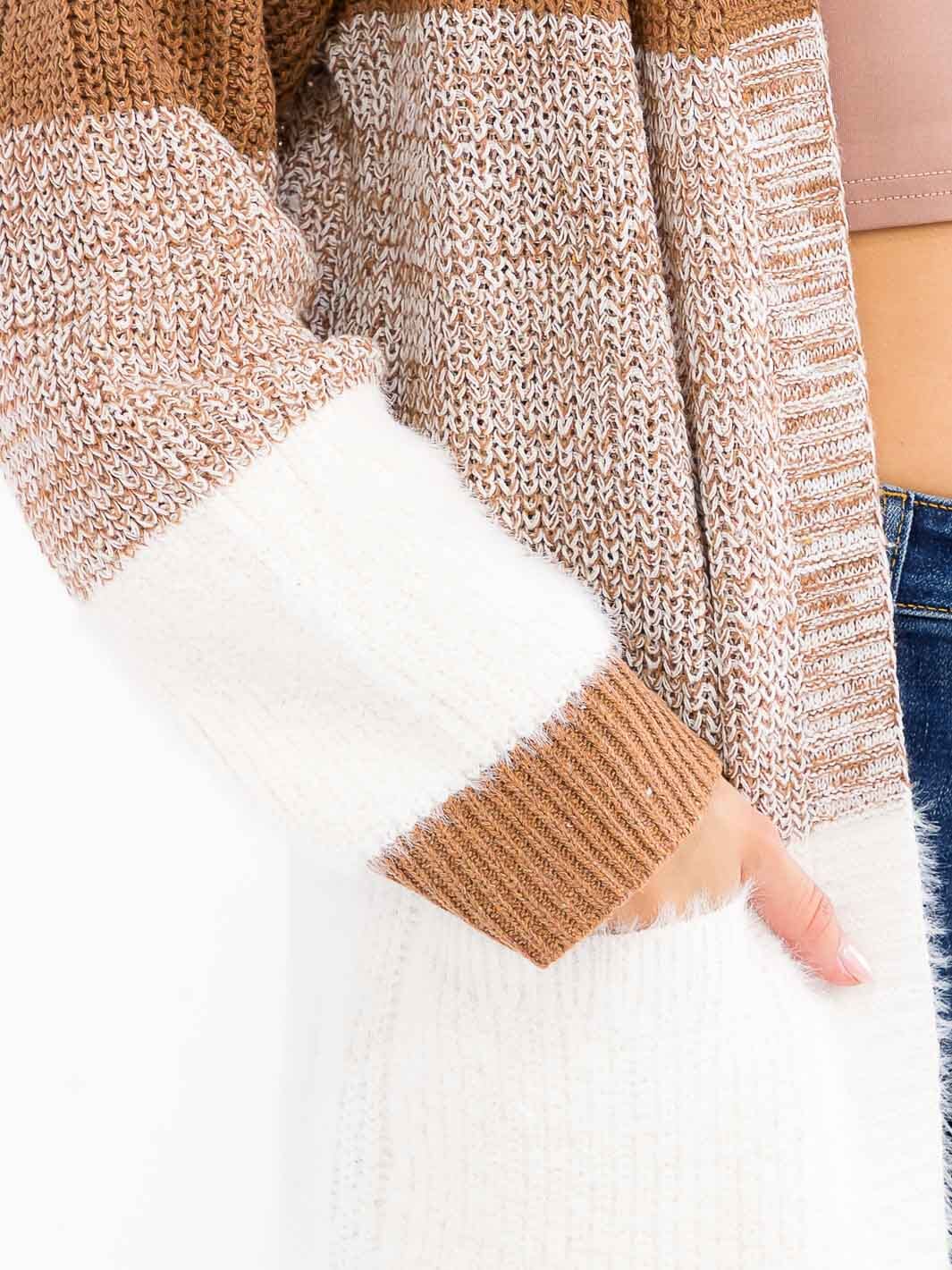 WOMEN'S LONG SLEEVE OPEN FRONT POCKETS COLORBLOCK CARDIGAN