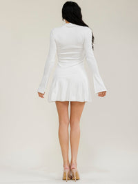 WOMEN'S LONG SLEEVE MOCK NECK RUFFLE BOTTOM HEM BODYCON MINI DRESS