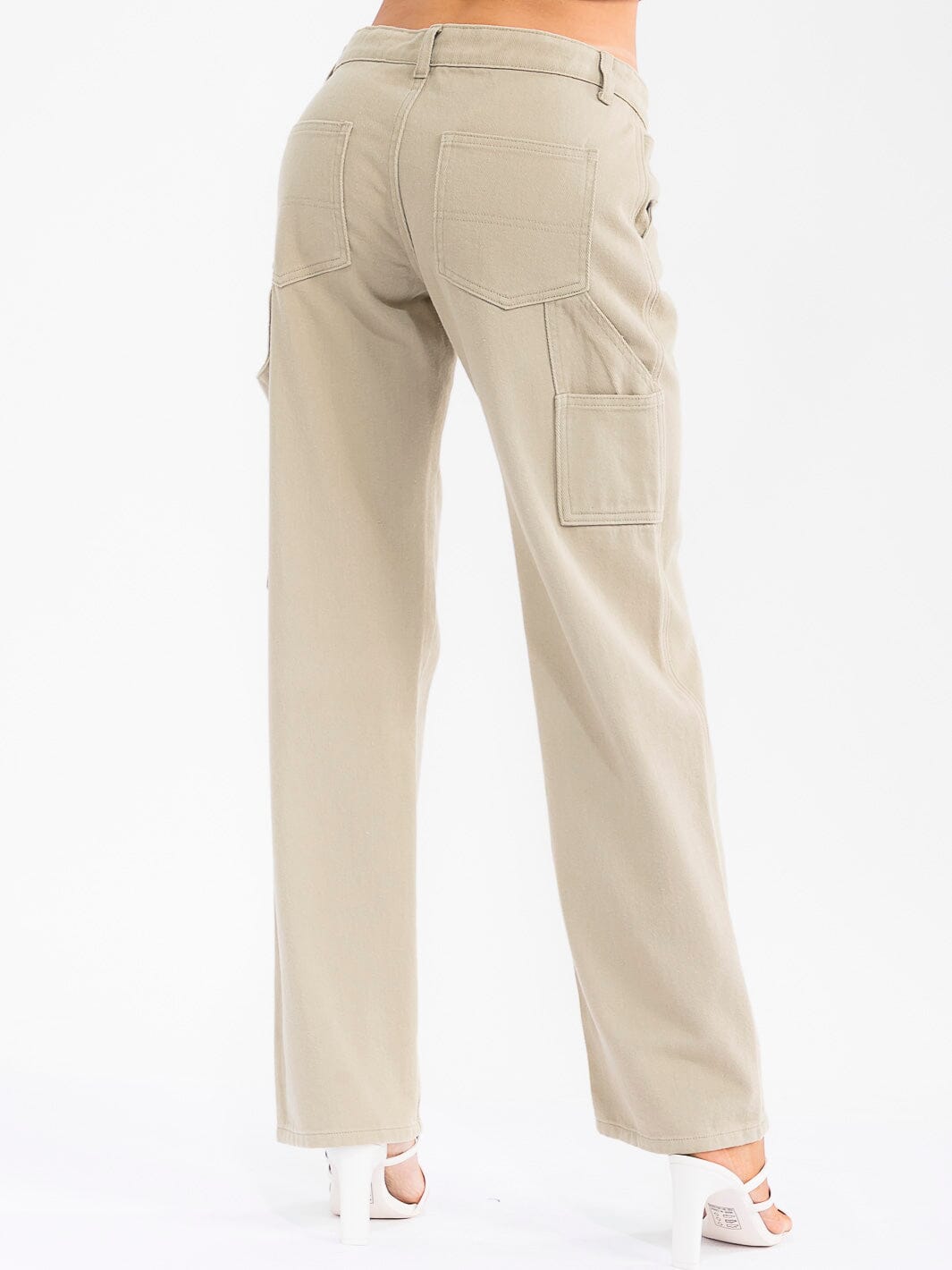 WOMEN'S BUTTON CLOSURE POCKETS DENIM WIDE LEG PANTS